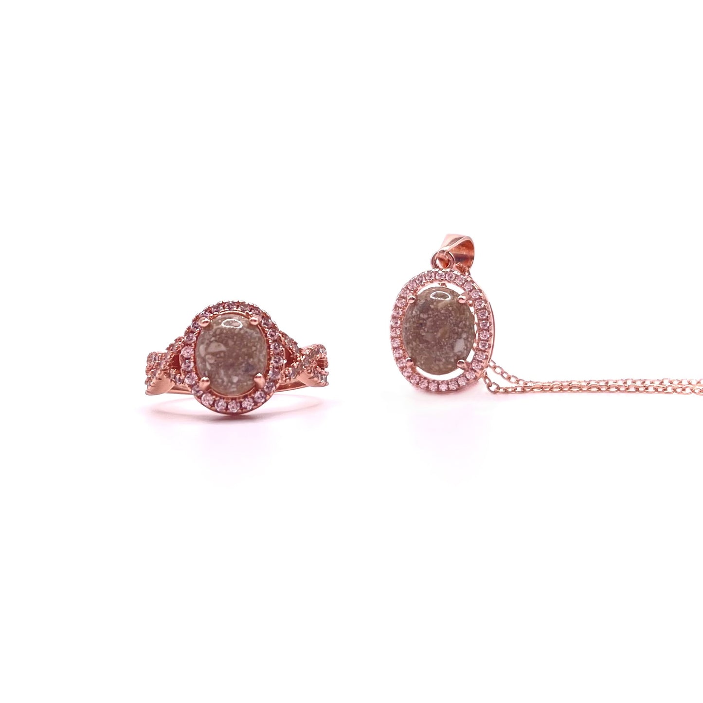Oval Halo Necklace and Ring Set