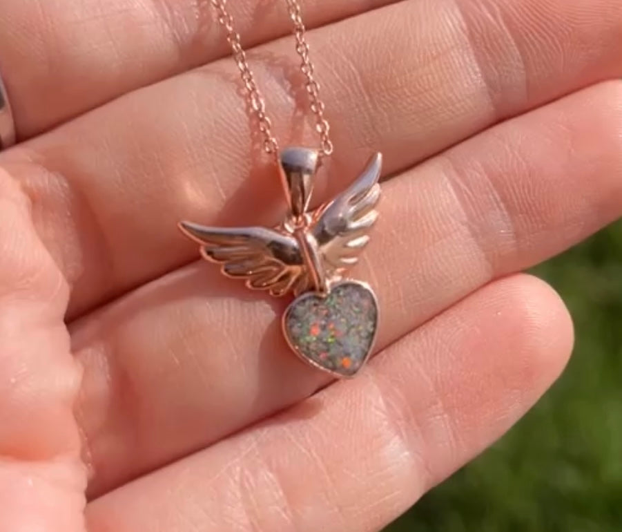 Angel Wings Heart Keepsake Necklace