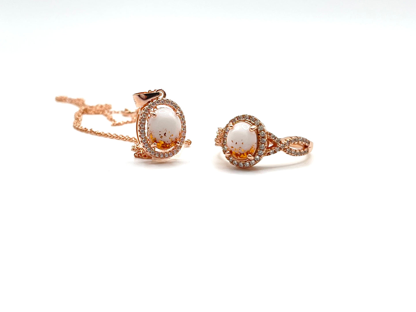 Oval Halo Necklace and Ring Set